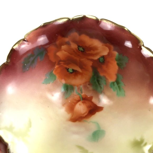 PT Bavaria Antique Trischenreuth Hand Painted Corn Poppy Bowl Scalloped 2.5  x 6 - Picture 2 of 9